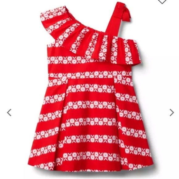 Janie and Jack Other - Janie and Jack Red and White Floral Striped Cold Shoulder Dress SIZE 3